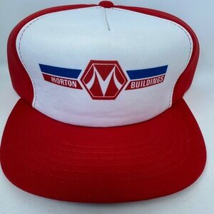Vintage Morton Buildings Trucker Hat Red White Snapback Made in Korea Mens Cap